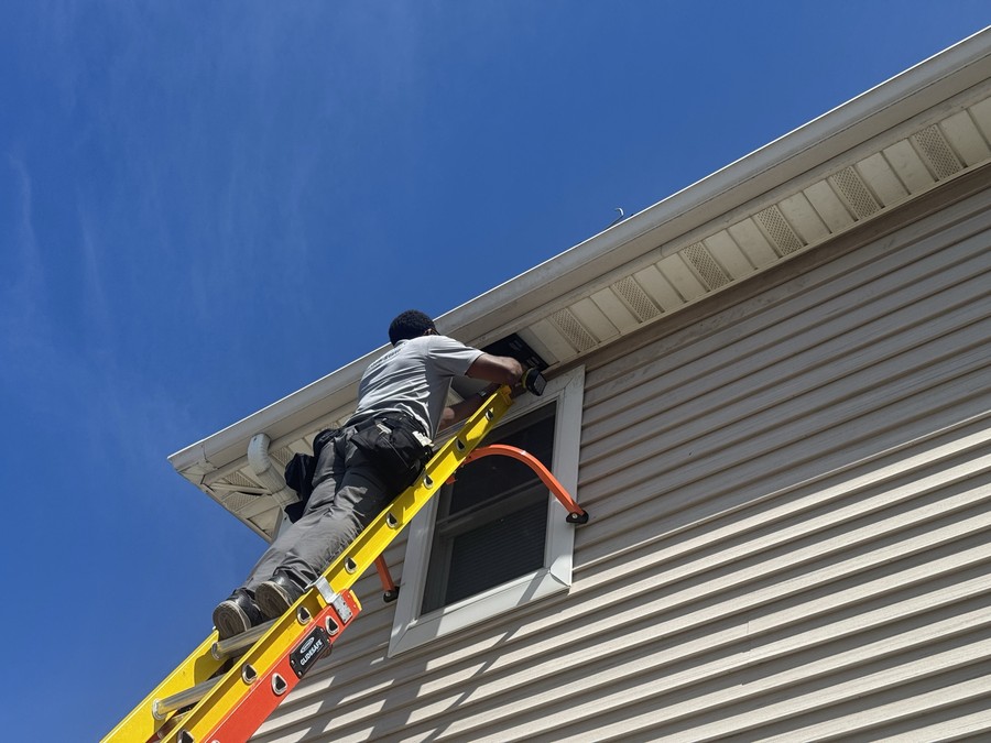 Checking an entry point up high, where the gaps usually are.